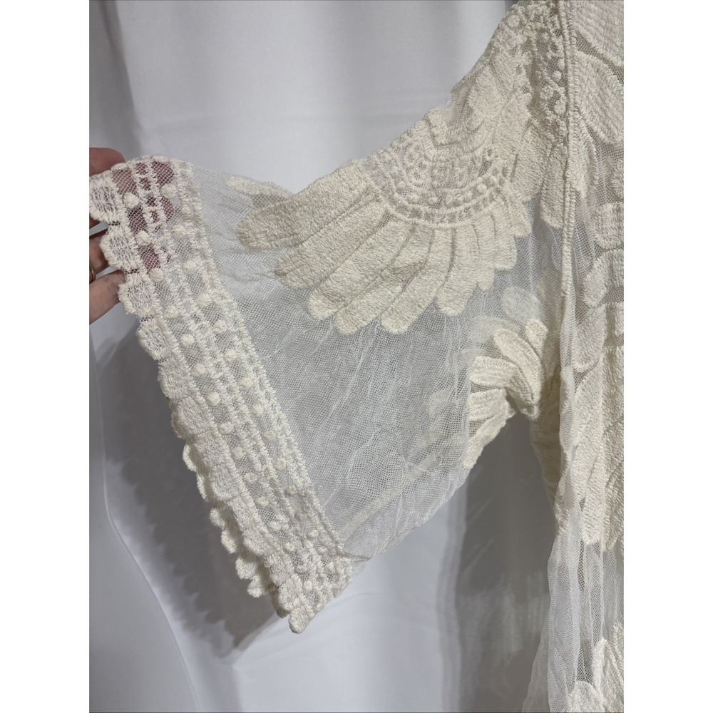 Rebellion Womens Cardigan Small Ivory Lace Duster Robe Beach Cover Y2K - Picture 2 of 9